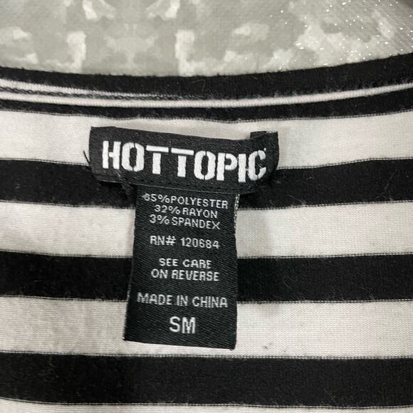 Hot Topic Black & White Striped Lace Sugar Skull Tank Top - Size Small - Hi-Low - Picture 6 of 7